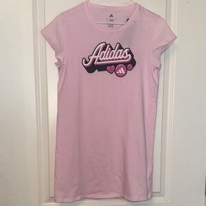 Adidas girls Light Pink Logo T-Shirt Dress size LARGE (14). New with tags